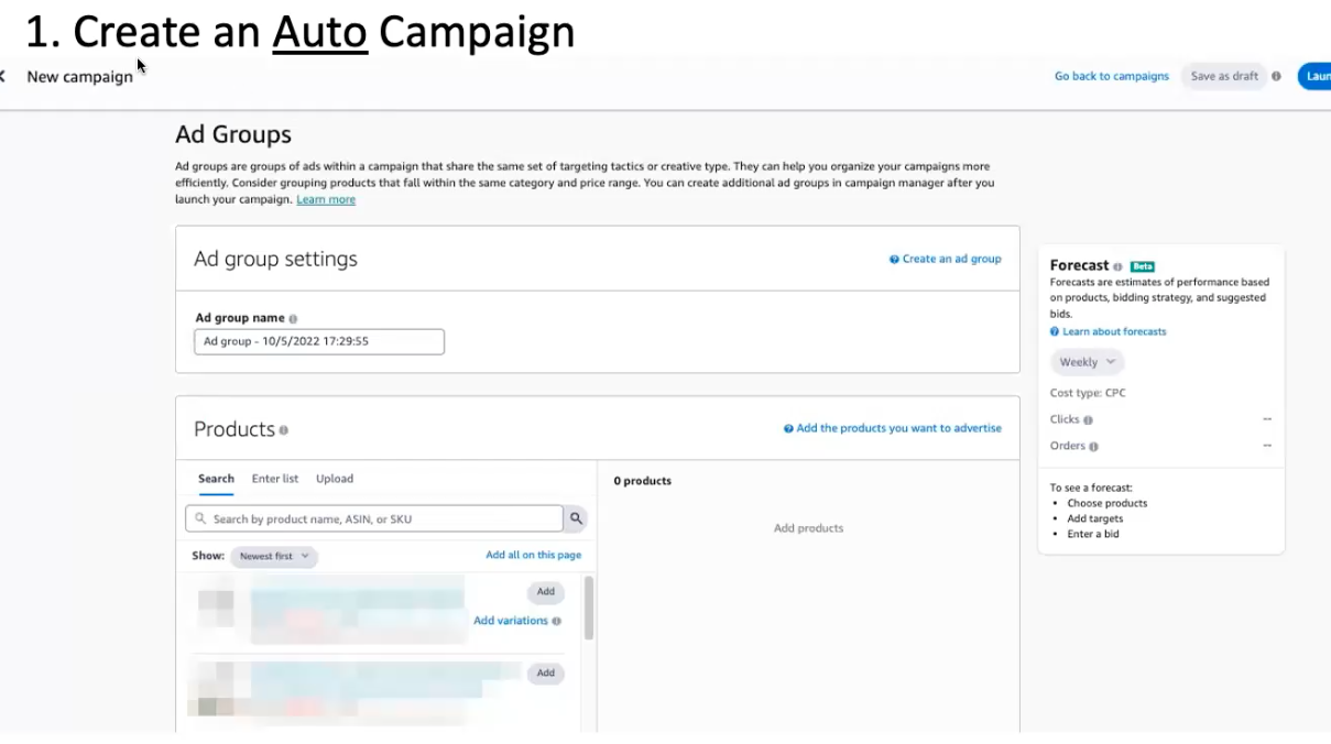 create an Auto Campaign on amazon