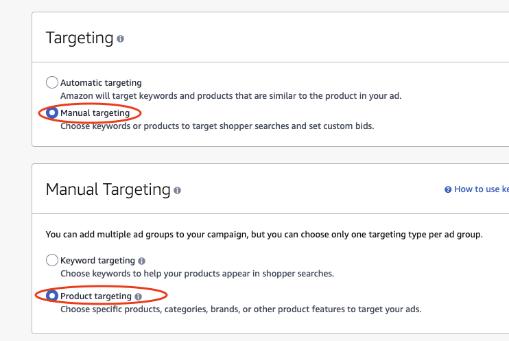 how to create a amazon product asin targeting campaign screenshot seller central